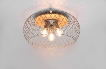 Immagine di Plafoniera Gabbia Metallica Nichel Anticato e Legno Tamil Trio Lighting