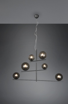 Immagine di Lampadario a Sospensione 6 Sfere Vetro Fumé Pure Trio Lighting