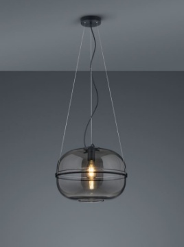 Immagine di Sospensione Design Vintage Paralume Vetro Fumé Lorena Trio Lighting