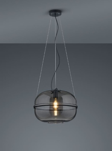 Immagine di Sospensione Design Vintage Paralume Vetro Fumé Lorena Trio Lighting