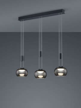 Immagine di Sospensione In Linea 3 Paralumi Led Switch Dimmer Vetro Fumé Madison Trio Lighting