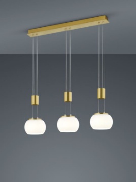 Immagine di Sospensione Ottone Moderna In Linea 3 Paralumi Vetro Led Madison Trio Lighting