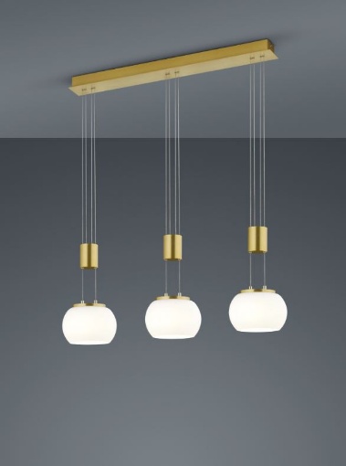 Immagine di Sospensione Ottone Moderna In Linea 3 Paralumi Vetro Led Madison Trio Lighting