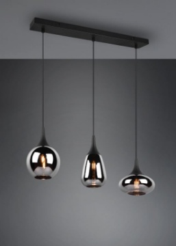 Immagine di Sospensione Isola Cucina 3 Paralumi Vetro Fumé Diverse Forme Lumina Trio Lighting