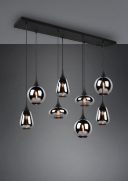 Immagine di Lampadario Nero Vetri Fumé Per Soggiorno Lumina Trio Lighting 8 Luci E14