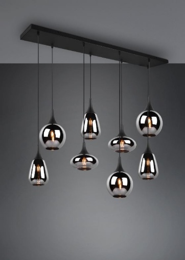 Immagine di Lampadario Nero Vetri Fumé Per Soggiorno Lumina Trio Lighting 8 Luci E14