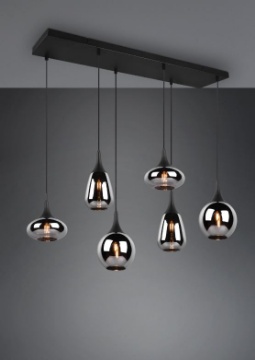 Immagine di Lampadario Lumina Nero 6 Pendenti Vetro Fumé Trio Lighting