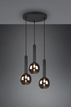 Immagine di Sospensione Moderna 3 Sfere E27 Vetro Fumé Clayton Trio Lighting