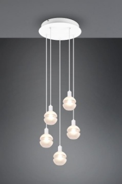 Immagine di Sospensione Moderna 5 Paralumi E14 Vetro Bianco Mela Trio Lighting