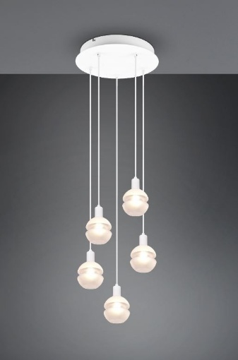 Immagine di Sospensione Moderna 5 Paralumi E14 Vetro Bianco Mela Trio Lighting