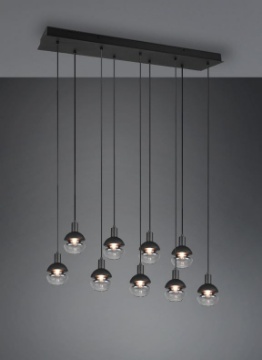 Immagine di Lampadario Lineare Moderno 9 Luci E14 Vetro Nero Mela Trio Lighting