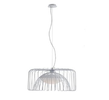 Immagine di Lampadario Gabbia Metallo Bianco Opaco Led 24w 4000k