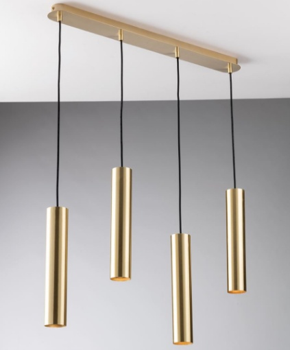 Immagine di Lampadario Per Tavolo 4 Luci Led GU10 Cilindri Metallo Oro