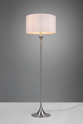 Immagine di Lampada da Terra Fusto Lineare Nichel con Paralume Tessuto Bianco Sabia Trio Lighting