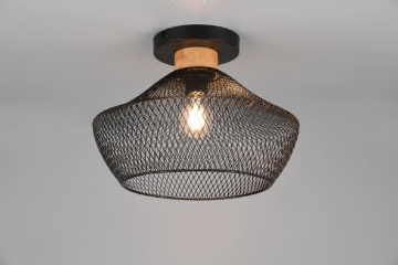 Immagine di Plafoniera Industrial Paralume Gabbia Metallo Nero Valeria Trio Lighting