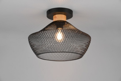 Immagine di Plafoniera Industrial Paralume Gabbia Metallo Nero Valeria Trio Lighting