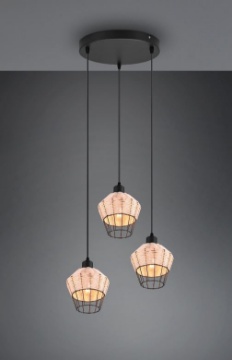 Immagine di Lampada a Sospensione 3 Paralumi Reticolato Fibra Finitura Naturale Borka Trio Lighting