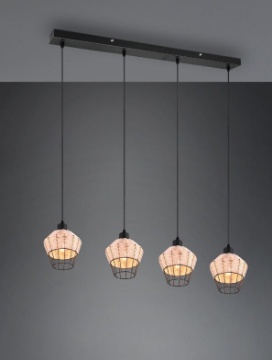 Immagine di Sospensione Lineare 4 Paralumi Reticolato Fibra Finitura Naturale Borka Trio Lighting