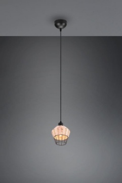 Immagine di Piccola Sospensione Paralume Intreccio Rattan Finitura Naturale Borka Trio Lighting