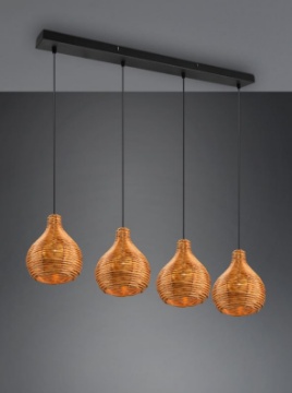Immagine di Sospensione Lineare 4 Luci con Paralumi Reticolato Rattan Naturale Sprout Trio Lighting