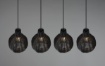 Immagine di Sospensione Lineare Nera 4 Paralumi Reticolato Rattan Naturale Sprout Trio Lighting