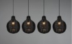 Immagine di Sospensione Lineare Nera 4 Paralumi Reticolato Rattan Naturale Sprout Trio Lighting