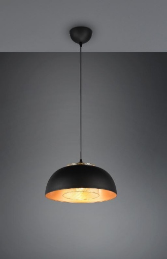 Immagine di Lampada Sospensione Paralume Singolo E27 Tavolo Cucina Nero e Oro Punch Trio Lighting