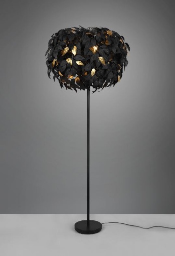 Immagine di Piantana 3 Luci Foglie Decorative Lavabili Nero e Oro Leavy Trio Lighting