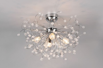 Immagine di Plafoniera Cromo Ramificata 4 Luci con Gocce Decorative Effetto Cristallo Gloria Trio Lighting
