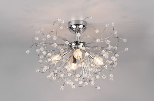 Immagine di Plafoniera Cromo Ramificata 4 Luci con Gocce Decorative Effetto Cristallo Gloria Trio Lighting