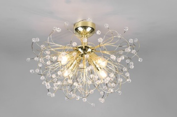 Immagine di Lampada da Soffitto Ramificata 4xE14 Gocce Decorative Effetto Cristallo Gloria Ø55 cm Trio Lighting