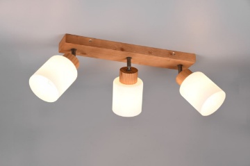 Immagine di Plafoniera Barra legno Con Tre Faretti Vetro Orientabili Assam Trio