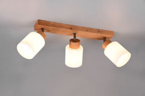 Immagine di Plafoniera Barra legno Con Tre Faretti Vetro Orientabili Assam Trio