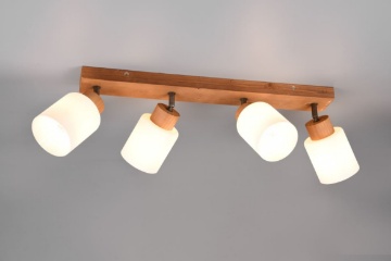 Immagine di Lampada Binario Legno Con Faretti Orientabili Vetro Bianco Assam Trio