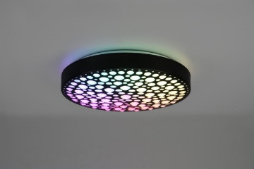 Immagine di Plafoniera Nera Rotonda Led Dimmer Rgbw Comando a Distanza Chizu Trio Lighting