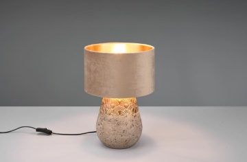 Immagine di Lume Decorativo Ceramica Grigia e Paralume Velluto Beige/Oro Kiran Trio Lighting