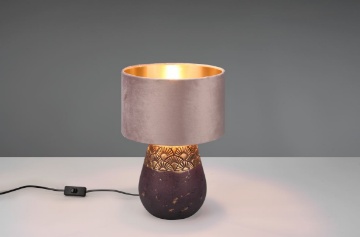 Immagine di Lume Decorativo Ceramica Grigia e Paralume Velluto Beige/Oro Kiran Trio Lighting