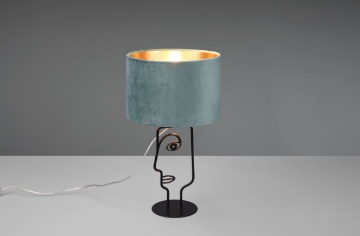 Immagine di Lumetto Decorativo Fusto Metallo Nero Volto Uomo e Paralume Velluto Azzurro Oro Sultan Trio Lighting