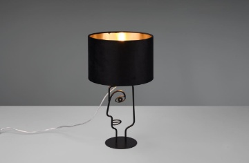Immagine di Lume Decorativo Base Metallo Nero Viso Uomo e Paralume Velluto Nero Oro Sultan Trio Lighting
