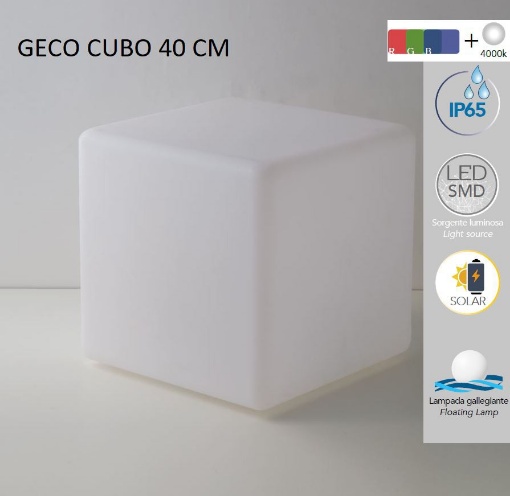 Immagine di Lampada Da Giardino Led RGB Ricarica Solare Cubo Galleggiante 40 cm IP65 Geco Intec