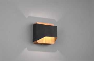 Immagine di Applique Legno Fascia Metallo Nero Doppia Emissione Led Dip Switch Dimmer Arino Trio Lighting