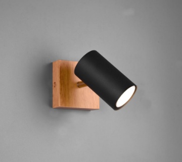 Immagine di Applique Base Legno Con Faretto Nero Orientabile Marley Trio