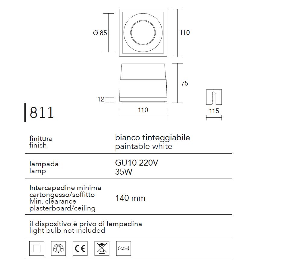 Faretto Da Incasso A Scomparsa In Gesso Nobile - Tondo Per Cartongesso, Vetro GU10, 9094