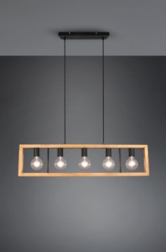 Immagine di Lampadario Agra Cornice Rettangolare Legno Naturale 5 Luci L100 cm Trio Lighting