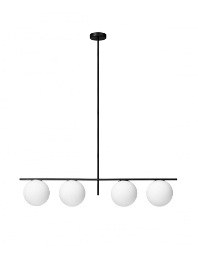 Immagine di Lampadario Sospensione Lineare Jugen Black Edition 4 Sfere Vetro Bianco Miloox