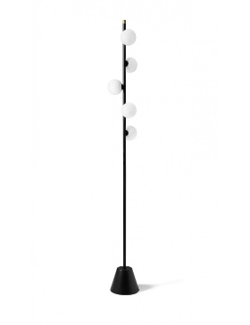 Immagine di Piantana Moderna Fusto Nero 5 Sfere Vetro Bianco Pomì H170 cm Miloox