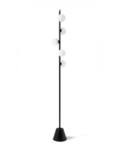 Immagine di Piantana Moderna Fusto Nero 5 Sfere Vetro Bianco Pomì H170 cm Miloox