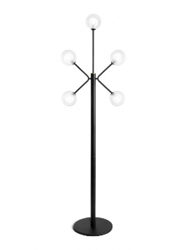 Immagine di Piantana Moderna 5 Sfere Vetro Trasparente Cosmo Nero H170 cm Miloox