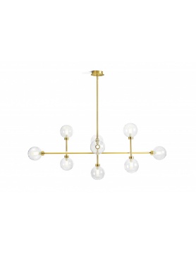 Immagine di Lampadario Soggiorno Ottone Dom 9 Luci Con Sfere Vetro Trasparente Miloox