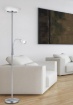 Immagine di Piantana Moderna Nichel Acciaio Vetri Bianchi Con Luce Lettura Orientabile Gerry Trio Lighting